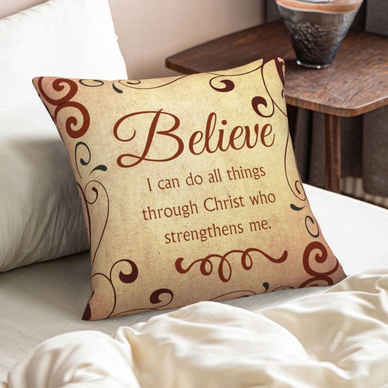 NIDITW Set of 4 Gift Scripture Sayings Joy Love Faith Believe I Can Do All Things Through Christmas Who Strengthen Me Vintage Body Burlap Throw Pillow Case Cover Sofa Decorative Square 18 Inches - Image 3